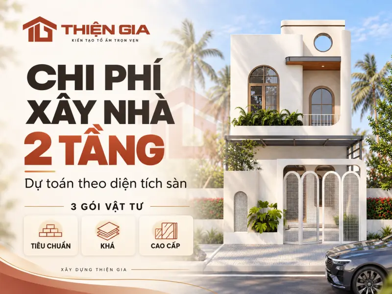 Chi phí xây nhà 2 tầng: Dự toán theo diện tích sàn và 3 gói vật tư
