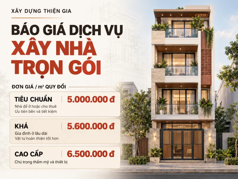 Xây nhà trọn gói: Báo giá 2026 theo m², công khai vật tư từng gói