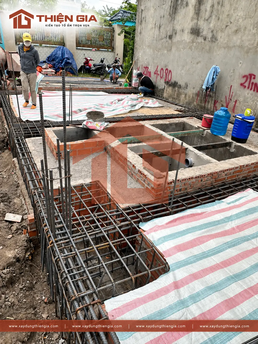 Nghiệm thu cốt thép móng và đà kiềng trong quy trình xây nhà tại Xây Dựng Thiện Gia
