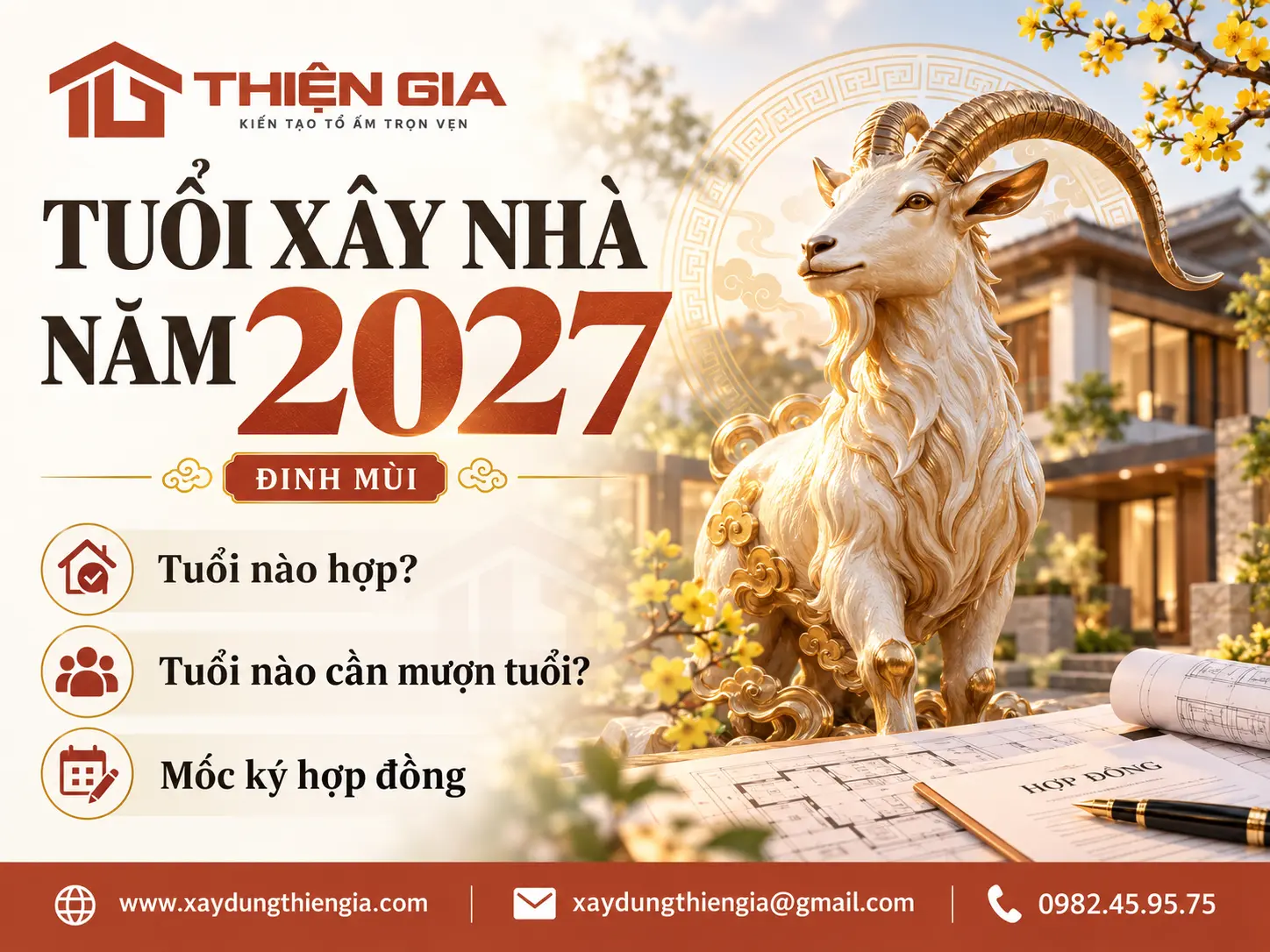 Tra cứu bảng tuổi xây nhà 2027 (Đinh Mùi) chuẩn Tam Tai, Kim Lâu, Hoang Ốc