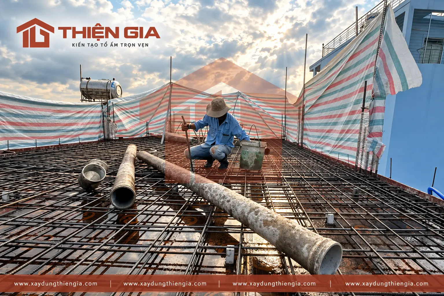 nghiệm thu cốt thép và chống thấm trong gói xây nhà phần thô Xây Dựng Thiện Gia