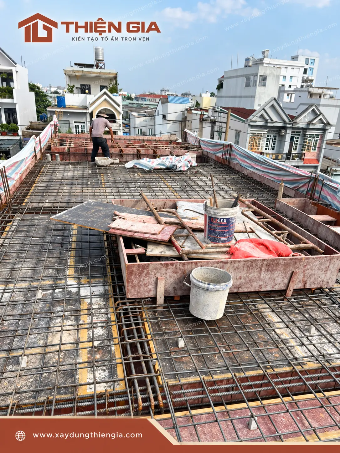 Thiện Gia thi công sàn lầu 2 trong gia đoạn thi công phần thô